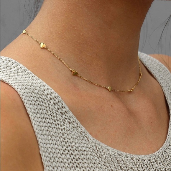 GOLD 14k Gold Plated Heart Charm Choker Necklace - Picture 3 of 3